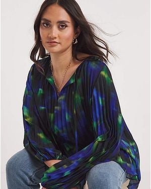 Joanna Hope Pleated Keyhole Blouse - Blue
