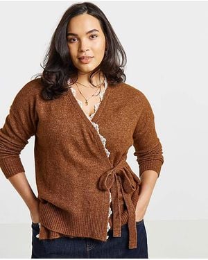 Simply Be Lace Trim Ballet Wrap Cardigan - Brown