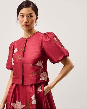 Monsoon Anya Puff Sleeve Floral Jacket - Red