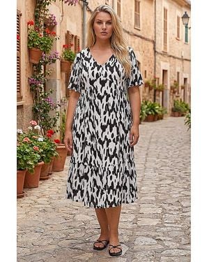 Roman Curve Spot Print Midi Dress - Brown
