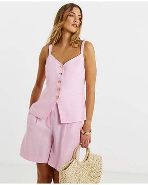 Simply Be Tailored Linen Tie Waist Shorts - Pink