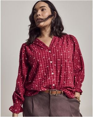 Julipa Button Down Check Blouse - Red