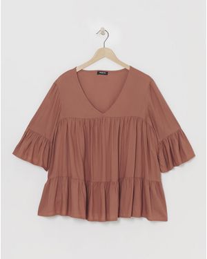Simply Be Viscose Smock Blouse - Brown