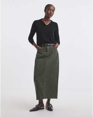 Simply Be Sbe Leopard Denim Midaxi Skirt - Green