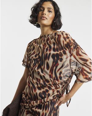 Simply Be Animal Print Draped Chiffon Top - Brown