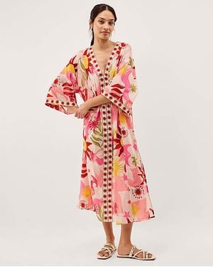 Monsoon Anissa Sun Print Midi Kaftan - Red