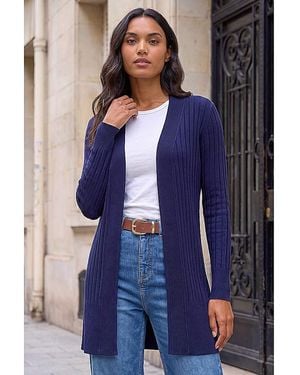 Roman Roman Longline Stretch Ribbed Cardigan - Blue