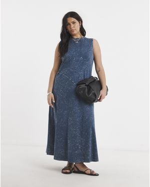 Simply Be Trapeze Acid Wash Maxi Dress - Blue