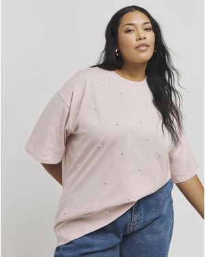 Simply Be Pearl Embellished T-Shirt - Grey
