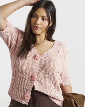Simply Be Floral Button Cable Cardigan - Pink