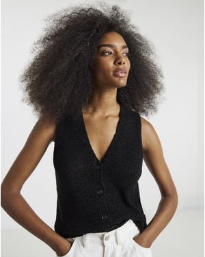 Simply Be Tape Yarn Knitted Waistcoat - Black
