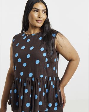 Simply Be Chocolate Spot Peplum Top - Blue