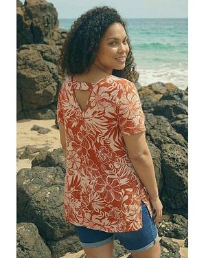 Roman Curve Leaf Print Bar Back Top - Green