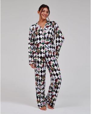 Loungeable Christmas Party Pyjama Set - White