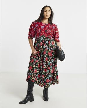 Simply Be Printed Fit And Flare Dress - Red