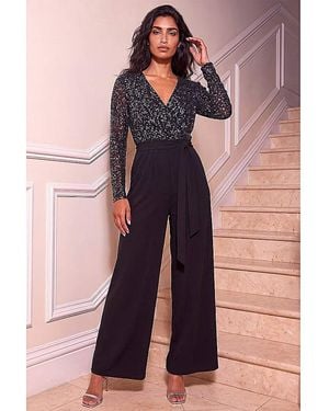 Roman Roman Sequin Wrap V-Neck Jumpsuit - Pink