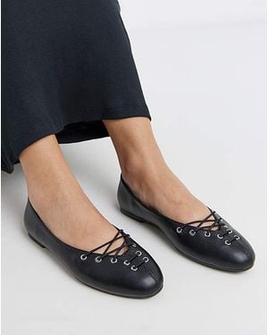 Simply Be Lace Front Ballerinas Wide Fit - Black