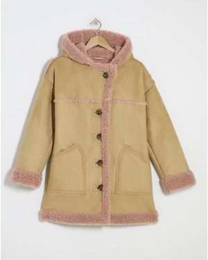 Simply Be Longline Contrast Shearling Aviator - Natural