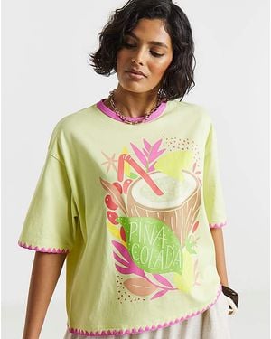 Simply Be Pina Colada Graphic Oversized T-Shirt - Green