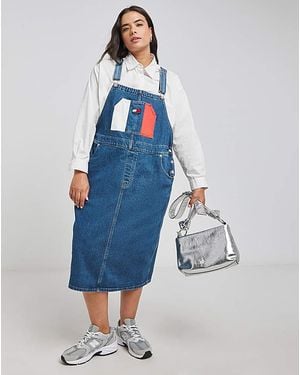 Tommy Hilfiger Midi Dungaree Dress - Blue