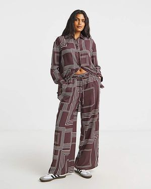 Simply Be Herringbone Drawstring Wide Leg Trousers - Red