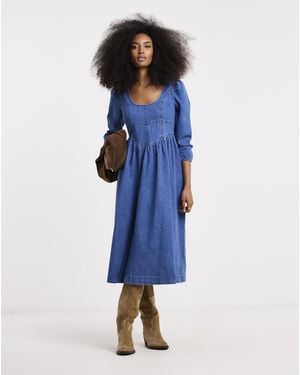 Simply Be Mid Wash Denim Midaxi Picnic Dress - Blue