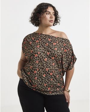 Simply Be Printed Off The Shoulder Mesh - Brown