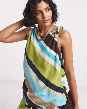 Simply Be Twist Detail Linen Mix Vest Top - Blue