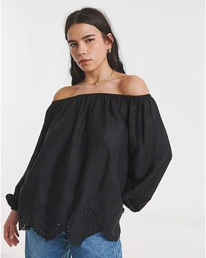 Simply Be Cutwork Linen Blend Bardot - Black