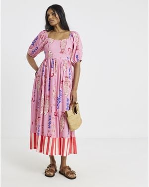 Simply Be Sardine Print Linen Midi Dress - Red