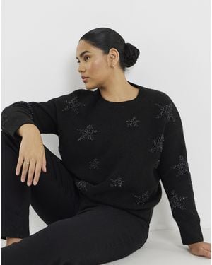 Simply Be Tinsel Star Graphic Jumper - Black