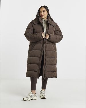 Gym King Longline Quilted Puffer Coat - Brown