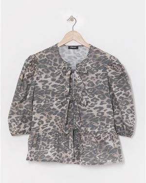Simply Be Leopard Tie Front Puff Sleeve Smock Top - White