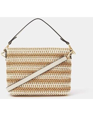 Accessorize Stripe Raffia Crossbody Bag - Metallic