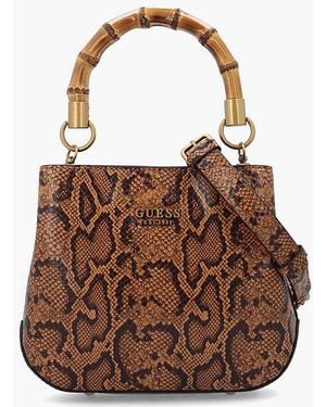 Guess Small Eire Python Bucket Bag - Brown