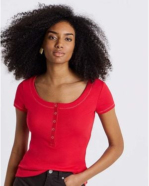 Simply Be Scoop Neck Henley Tee - Red