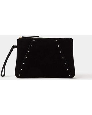 Accessorize Stud Suede Clutch Bag - Black