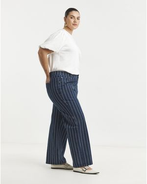 Simply Be Striped Wide Leg Jeans - Blue