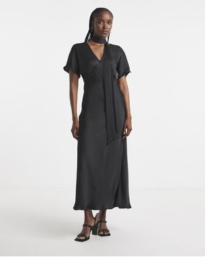 Simply Be Satin Scarf Detail Dress - Black