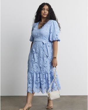 Joanna Hope Blouson Sleeve Lace Dress - Blue