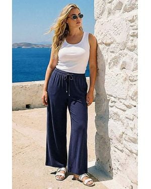 Roman Curve Linen Blend Trousers - Blue