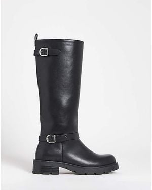 Simply Be Knee High Biker Boots Extra Wide Sc - Black