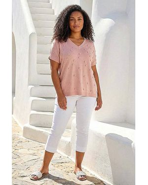 Roman Curve Faux Pearl Embellished Top - White