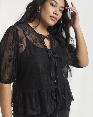 Simply Be Lace Tie Front Top - Black