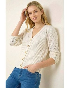 Roman Roman Scallop V-Neck Knit Cardigan - Natural