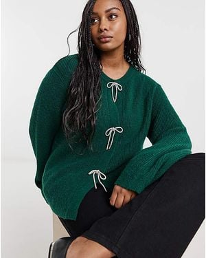 Simply Be Diamante Bow Cardigan - Green