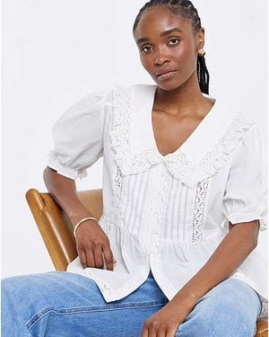 Simply Be V Neck Collar Blouse - White