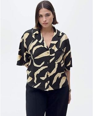 Mango Printed Short-Sleeved Shirt - Blue