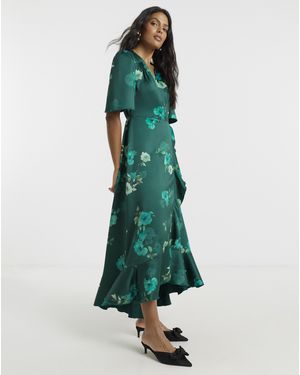 Flounce London Floral Wrap Dress - Green