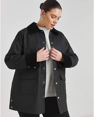 Simply Be Cord Collar Waxed Jacket - Black